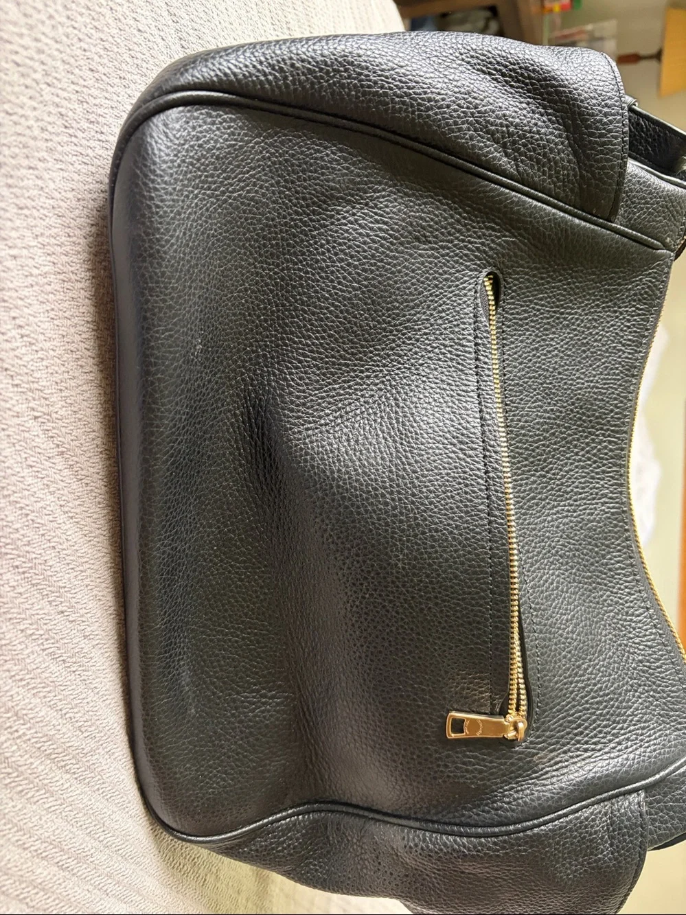 Coach Black Pebbled Leather Shoulder Bag with Gold Logo